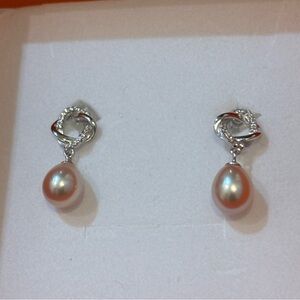 Orange/peach Freshwater Pearls On Sterling Silver Earring Setting